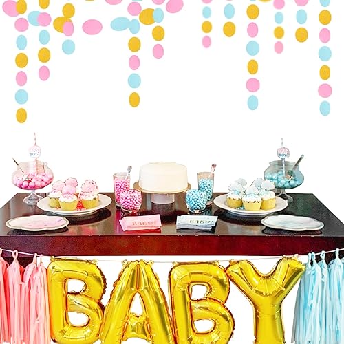 Miniatura 4 de Decoraciones de fiesta de oro azul, rosa y dorado, revelación de género, guirnalda de serpentinas de papel de 52 pies, decoración colgante,