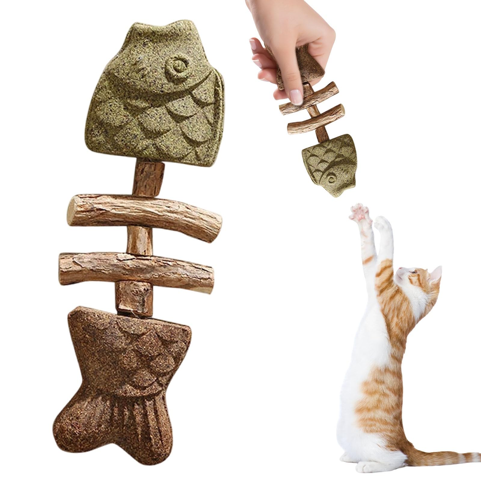 Juguete de dentición para gatos, juguete masticable para gatitos, mordedor de hueso de pescado con hierba gatera, mordedor dental para alivio del aburrimiento en interiores y exteriores, juguete
