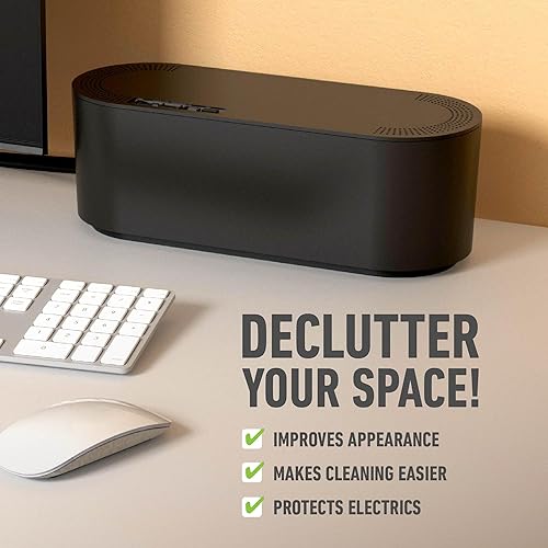 Vista 18 de D-Line Caja de gestión de cables, soporte para regleta de alimentación, ocultadores de salida de suelo, organizador de cables de escritorio, cables