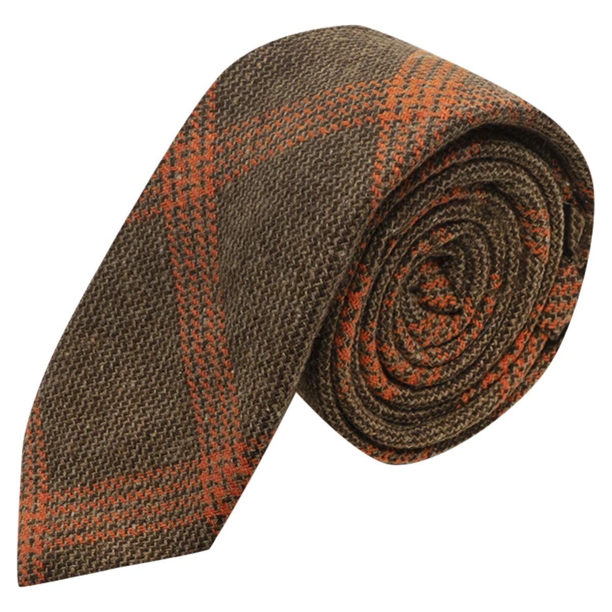 King & Priory Men's Brown Biscuit & Orange Birdseye Weave Check Tie