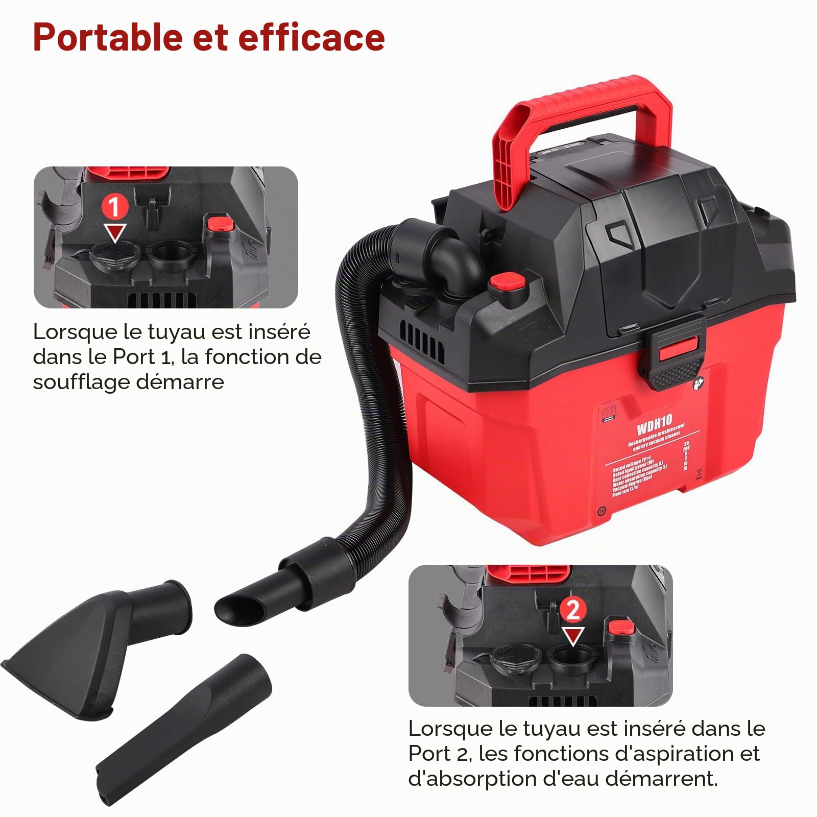 Nexalite Aspirateur sans Fil Eau et poussière 200W, 16kPa | aspire liquide + poussière; batterie 4000mAh; grand réservoir; pour maison, garage, voiture, atelier; filtre lavable