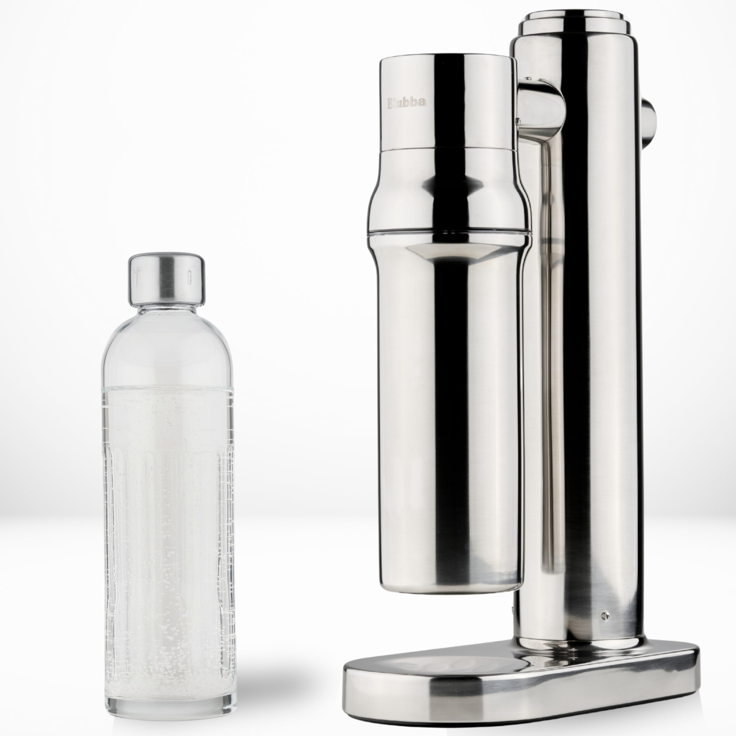 Wassersprudler Edelstahl mit Glasflasche 650 ml – BPA-frei, geschmacksneutral, spülmaschinengeeignet. Edle Sodamaschine für feinperliges Sprudelwasser. Soda Maker.