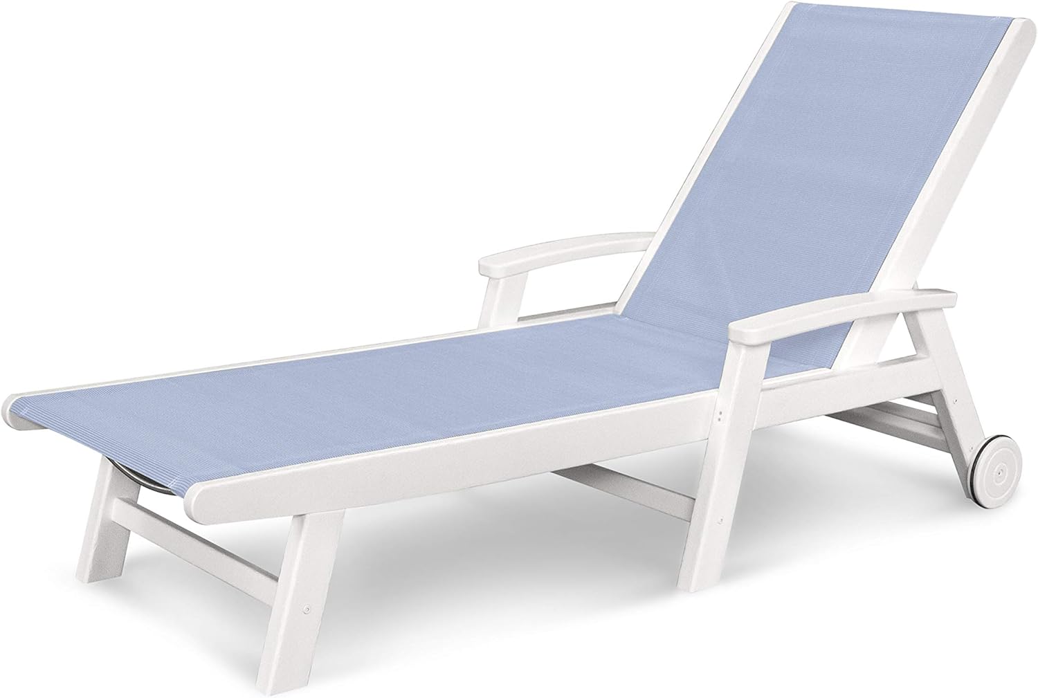 Polywood Coastal Chaise Lounge Sand/White - HDPE Outdoor Pool Lounge Chair - Adjustable Backrest Poolside Patio Furniture - Reclining Sun Lounger