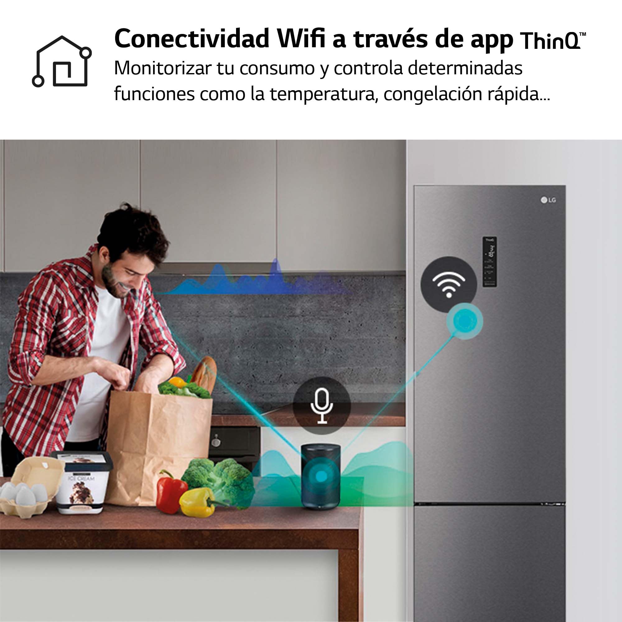 LG GBP61DSXGC - Frigorífico Combi No Frost, Congelador, Compresor Smart Inverter, Color Inox Antihuellas, 186 cm, 341 l