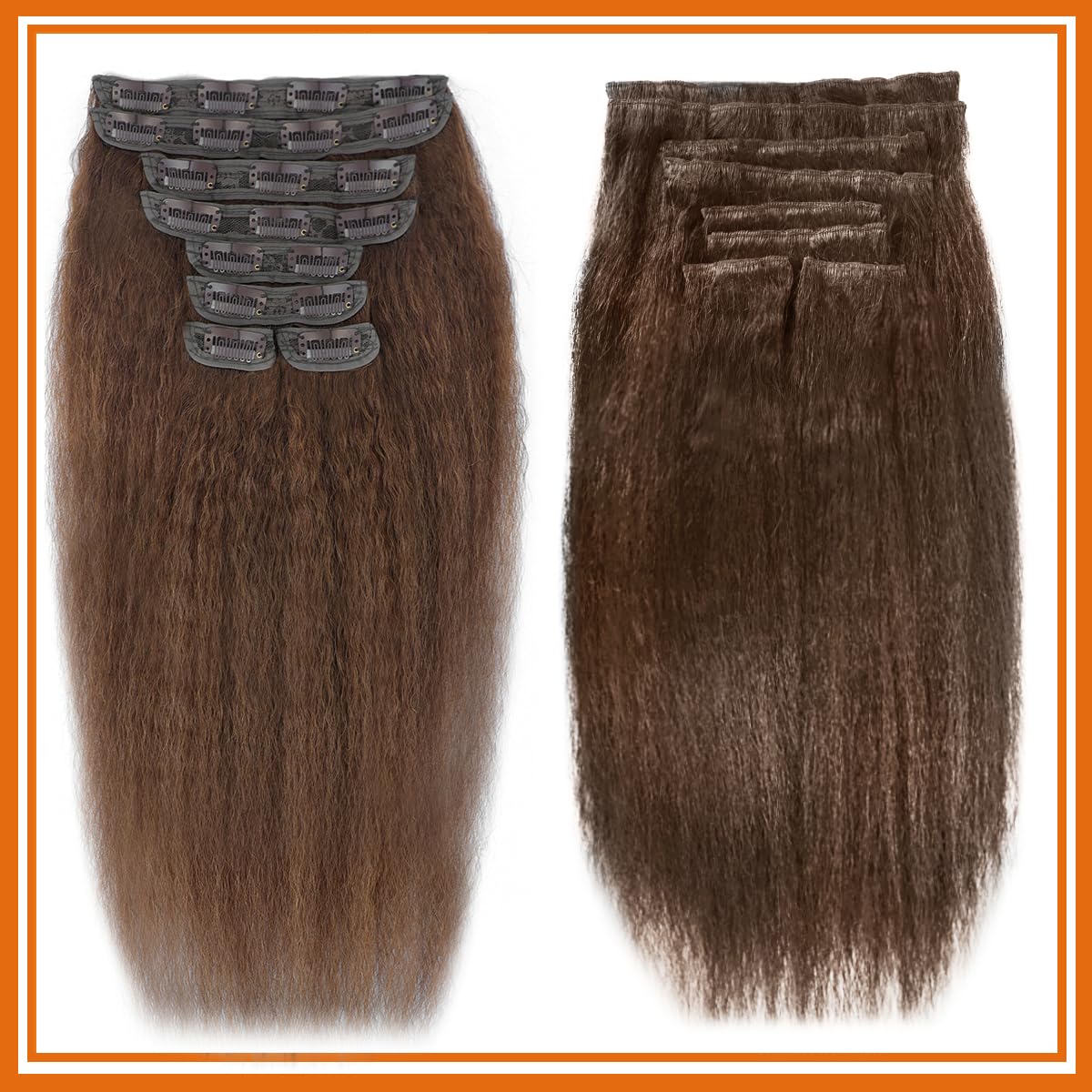 Brown Kinky Straight Clip in Hair Extensions Real Human Hair Clip ins Unprocessed Brazilian Virgin Hair Clip on Hair Extensions Kinky Straight Clip ins 8pcs 20 Clips 100g/Set (20 inch)