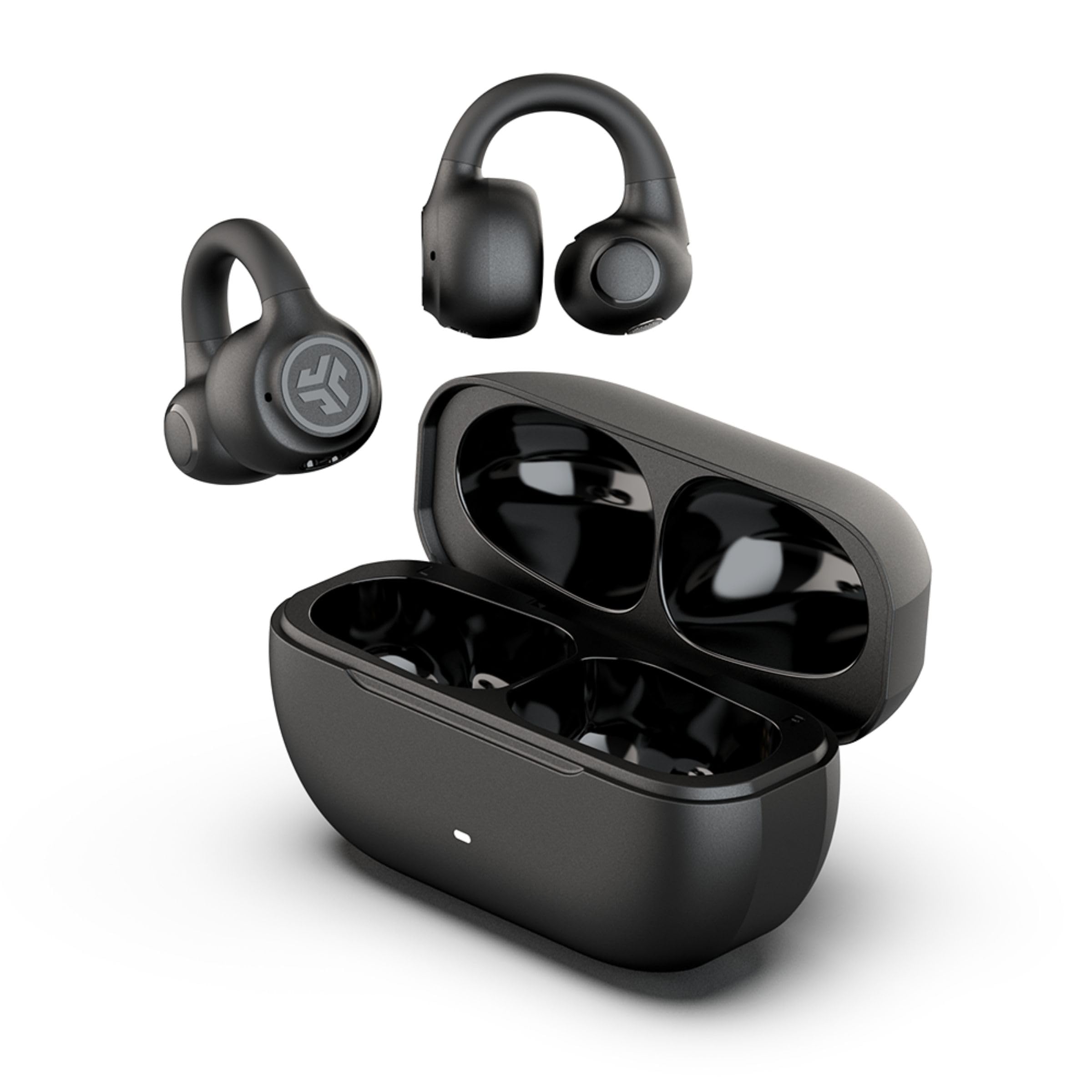 JLab Flex Open Ear Headphones - Open Ear Earbuds, Clip On Design, 21H Battery Life, Open Earbuds with Bluetooth Multipoint, Microphone, App Customization, Black