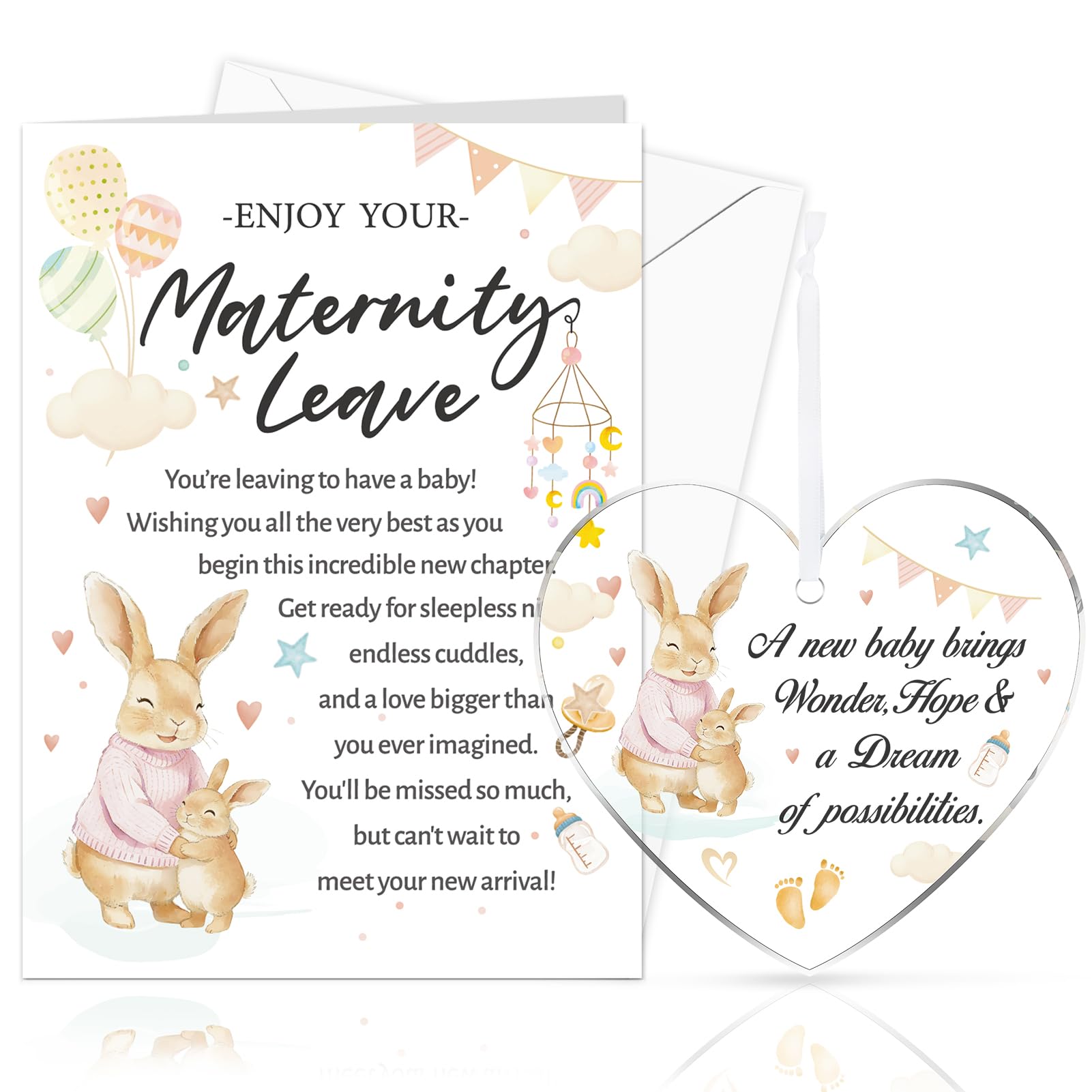 HOWAF Enjoy Your Maternity Leave Card, Leaving To Have a Baby Card & Acrylic Hanging Keepsake, Maternity Leave Gift for Friend, Colleague, Mummy To Be