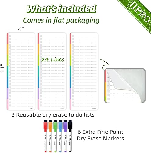 Miniatura 4 de JJPRO Pizarra blanca no magnética de borrado en seco para nevera, tabla de tareas para varios niños, se adhiere a todas las superficies lisas (por