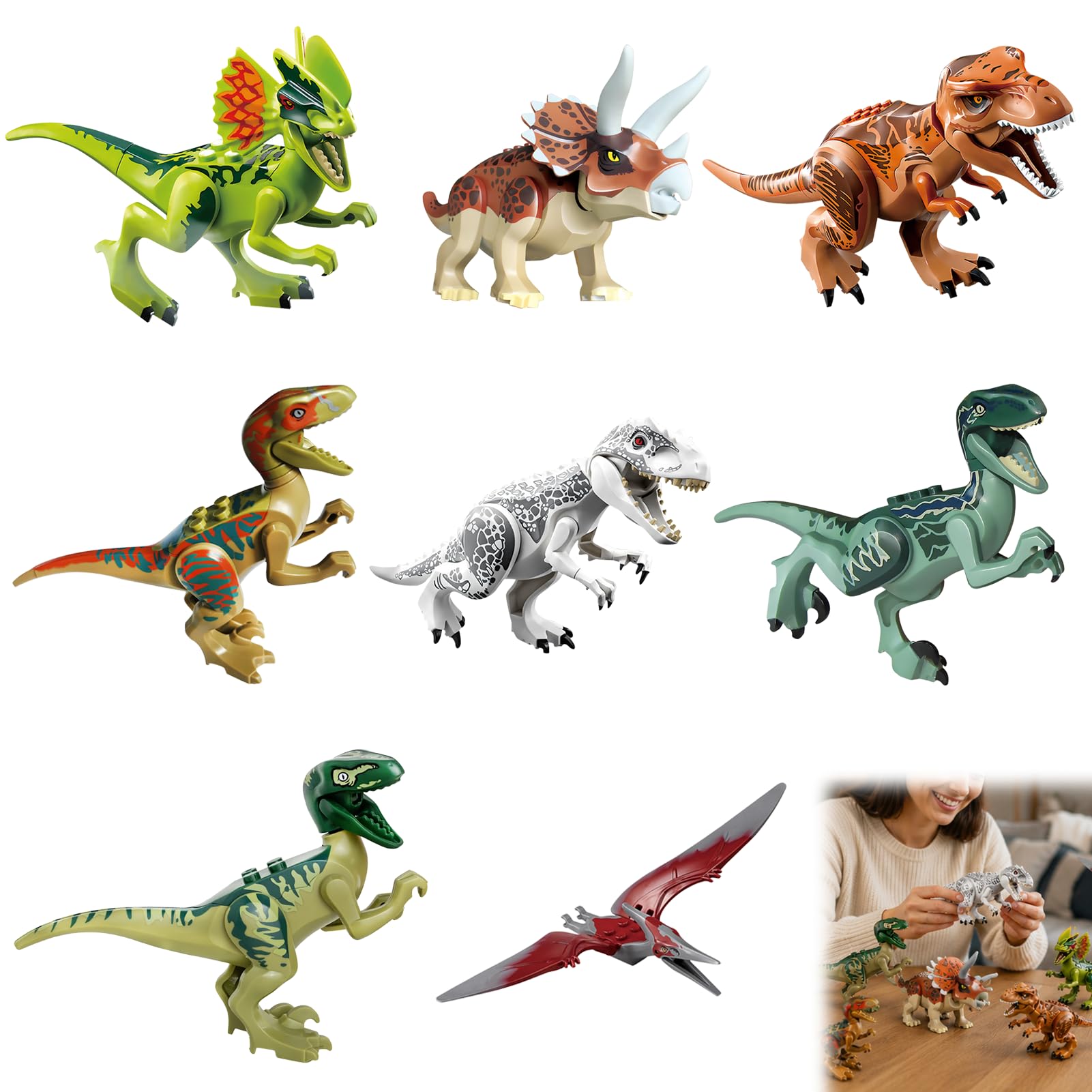 Mlifleue Dinosaur Block Set, 8PCS DIY Dinosaur Building Blocks, Dinosaurs Figures with Movable Jaws, Buildings Educational Set for Adults Kids to Build Dinosaurs Figures