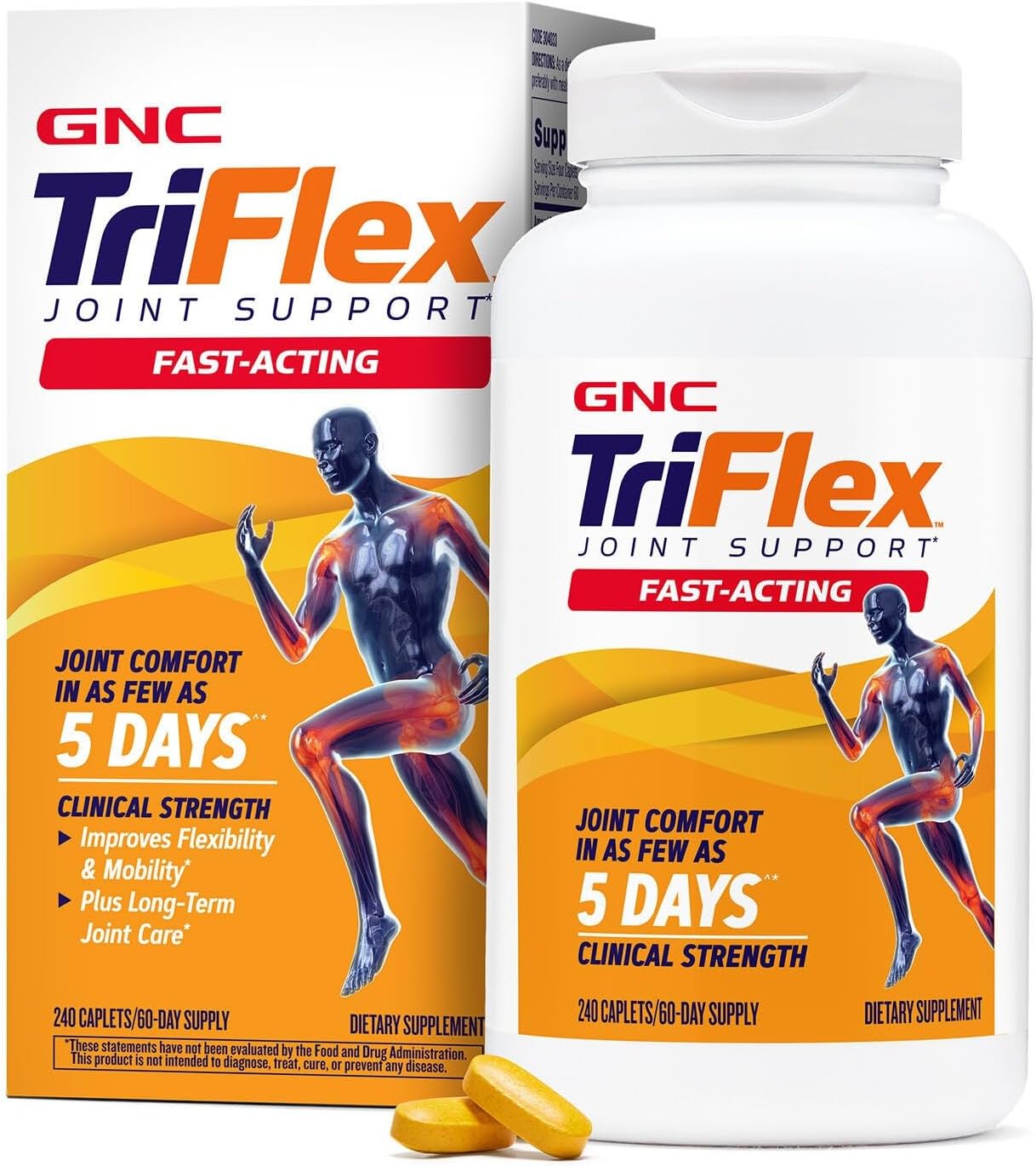 GNC TriFlex Fast-Acting 2.0, Improves Joint Comfort and Stiffness, Clinical Strength Doses of Glucosamine/Chondroitin and Boswellia- Plus Turmeric, 240 Caplets