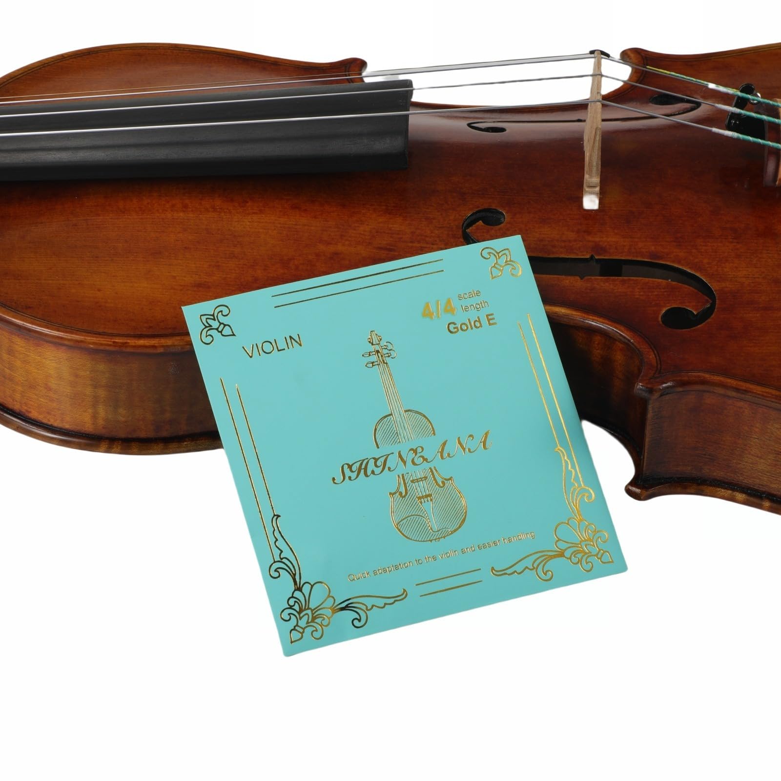Violinensaiten, komplettes Set, Violinensaiten-Ersatz, lange Haltbarkeit und satter Klang, handgefertigt aus hochwertigen Materialien, für alle Niveaus (4/4 Gold E)