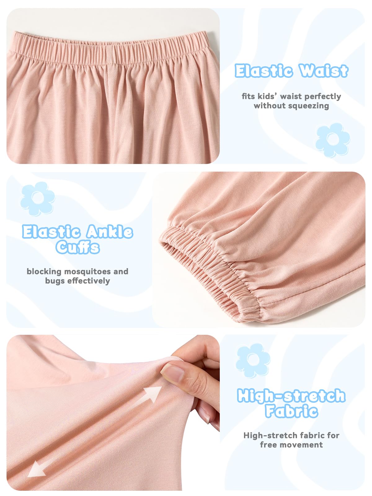 Miipat Pantalones Harem para Niñas, Pantalón Casuales Niño Verano Informales Pantalones Holgados para Bebés Cintura Alta Elástica Secado Rápido
