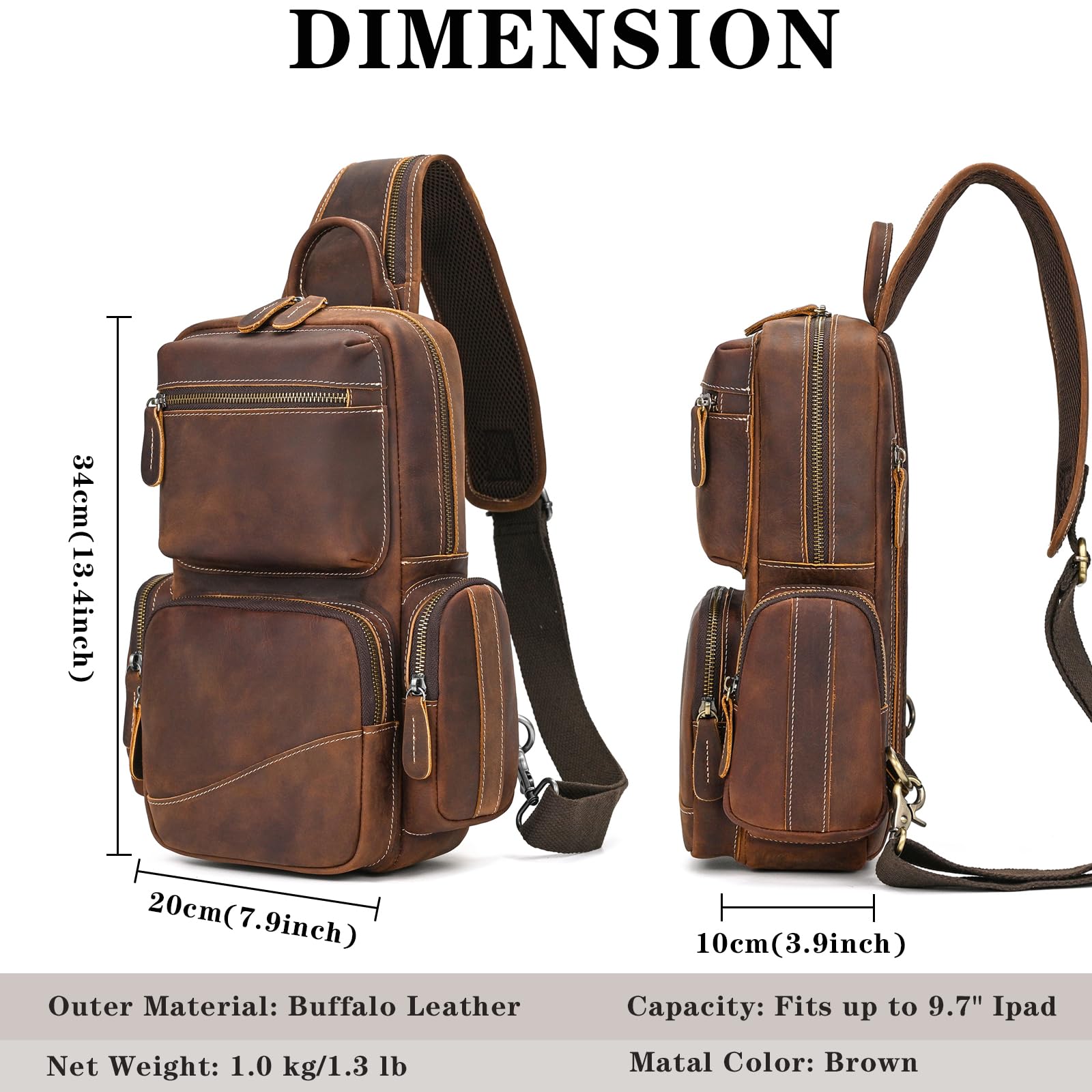 Zaino Monospalla Uomo Vera Pelle Borsello Uomo Pelle Tracolla Spalla Sling Bag Crossbody Bag Borse Petto per Trekking Viaggi Lavoro Scolastici