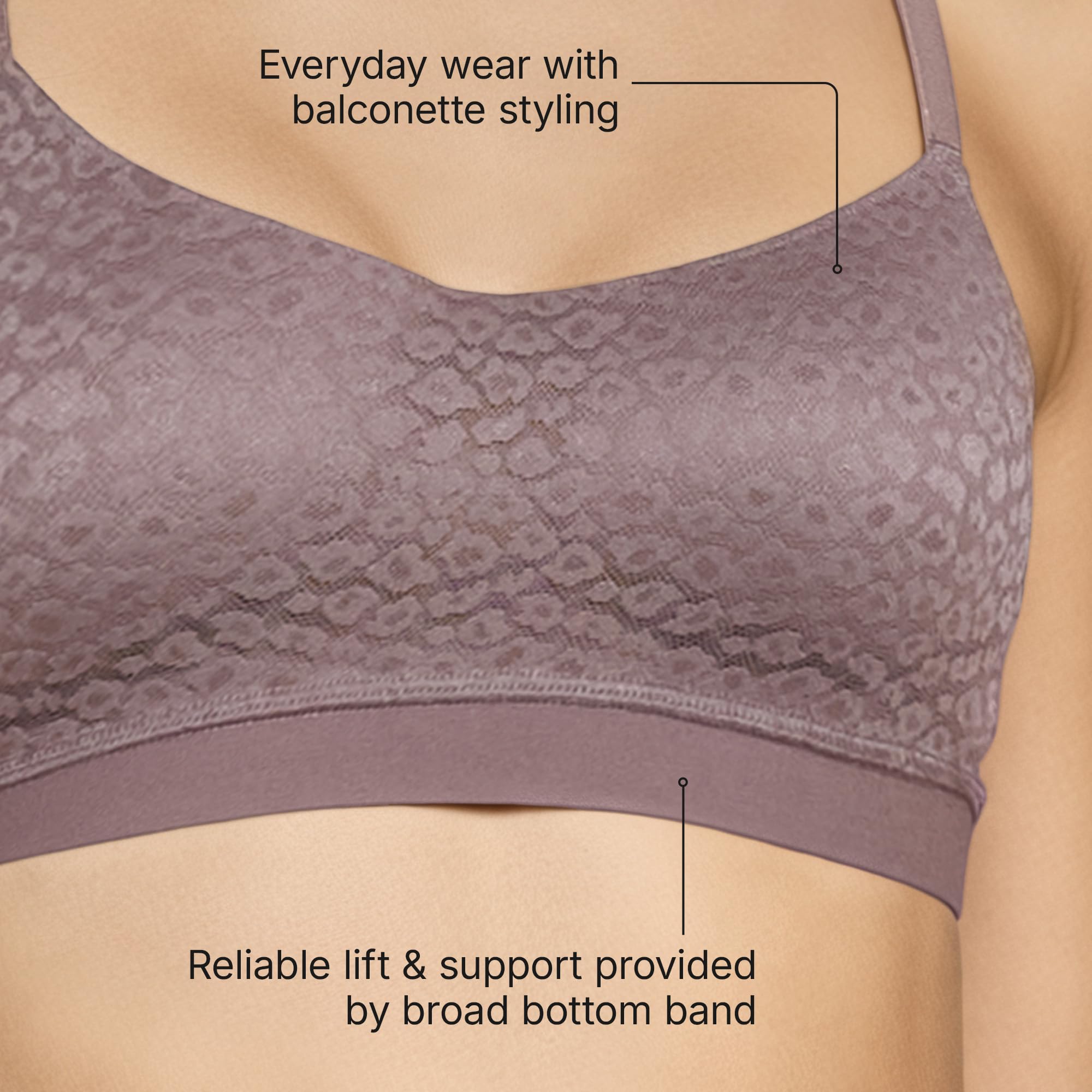 Enamor Sujetador balconette iluminado para mujer acolchado, sin varillas, cobertura media, jacquard de encaje en copas - SMB02