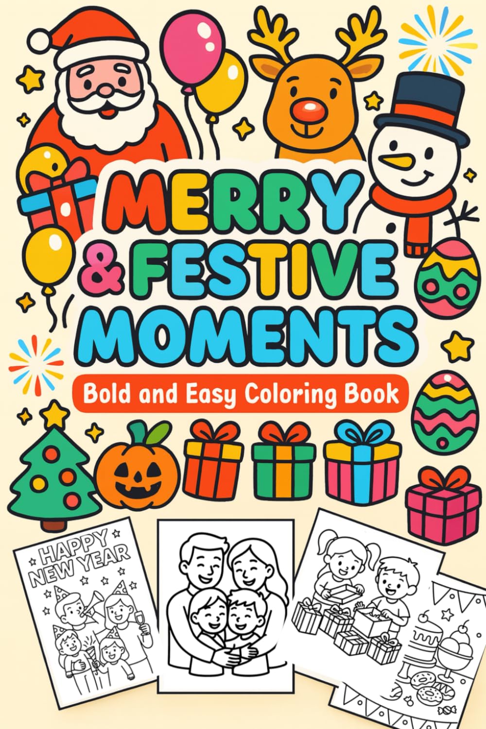 Merry & Festive Moments: A Bold and Easy Coloring Book for Kids & Adults | Fun Holiday, Seasonal & Celebration-Themed Pages for Relaxation, Creativity, and Joy