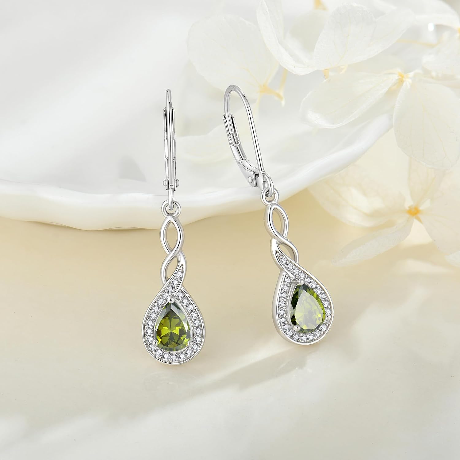 Leverback Earrings Infinity Dangle Drop Earrings 925 Sterling Silver Teardrop Cubic Zirconia Earrings Christmas Gift for Women Her Wife Mother