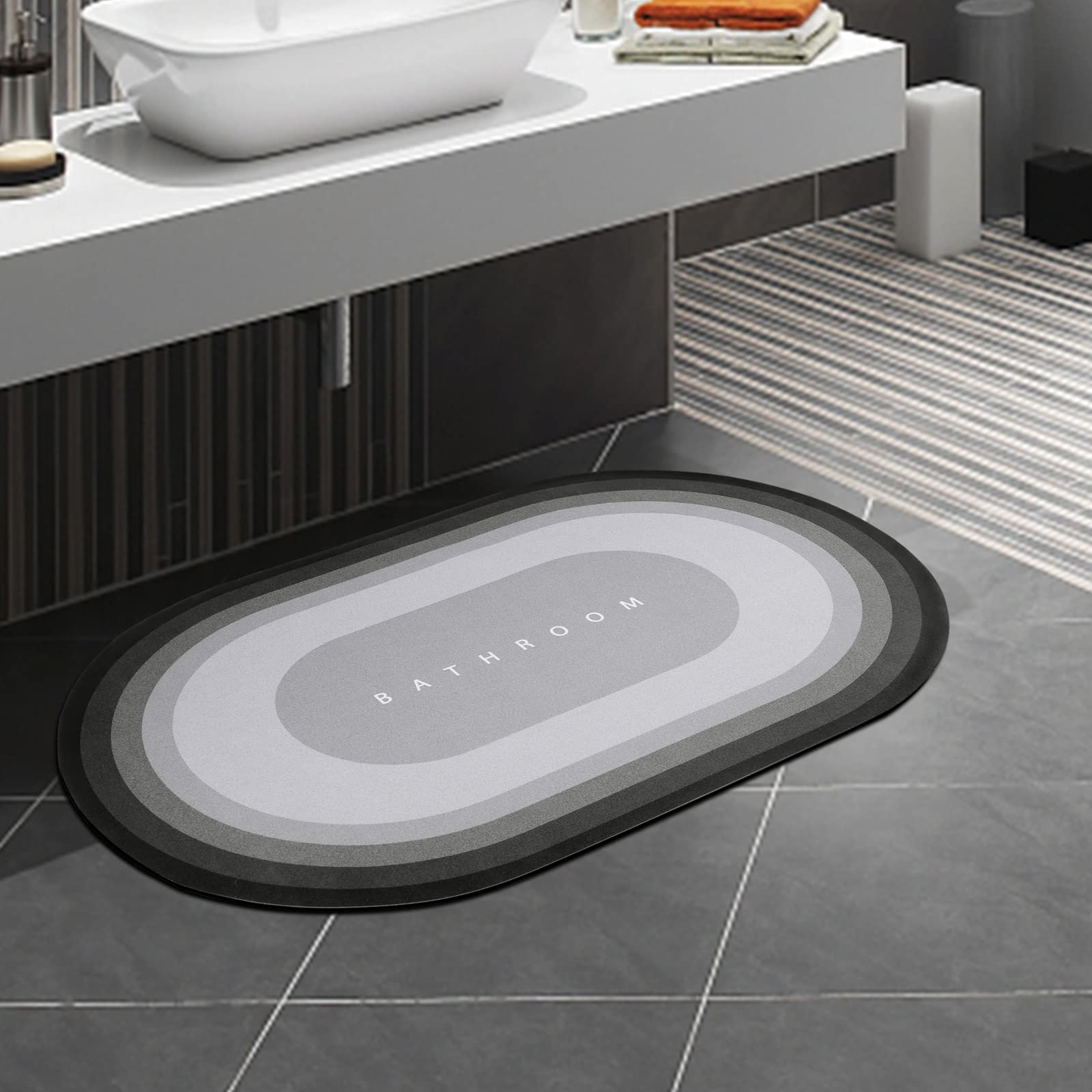 comfoyarBath Mat Super Absorbent Bathroom Rug, Soft and Non Slip Bathroom Mats, Machine Washable Quick Dry Bath Carpet for Bathroom, Shower, Bathtub, Sink, 40 × 60 cm, Grey Oval