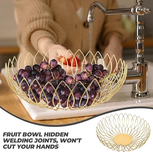 Miniatura 3 de Zerodeko Cesta de almacenamiento, cesta de almacenamiento de alambre de metal, cesta de frutas dorada decorativa con marco de metal para fruta,