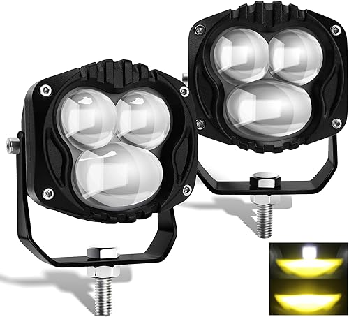 HOZILIFE Vaina de luz antiniebla LED para motocicleta, 3 pulgadas, 2 unidades, 35 W, blanco ámbar, amarillo, mini iluminación auxiliar todoterreno