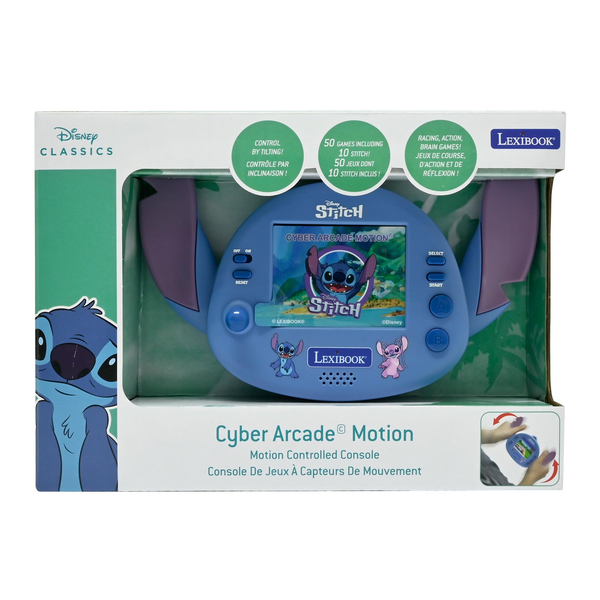 Lexibook - Disney Stitch - Kompakte tragbare Cyber-Arcade-Konsole, 50 Spiele, LCD-Farbbildschirm, batteriebetrieben, JL3180D, Blue