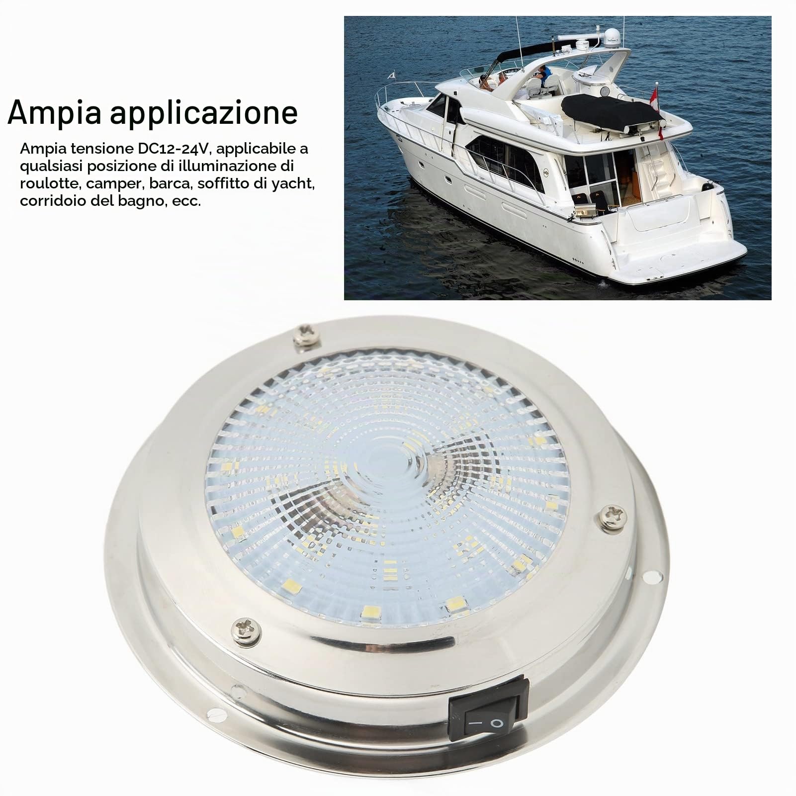 Plafoniera a Soffitto a LED, Plafoniera a Soffitto per IP65 Alloggiamento in Acciaio Inossidabile 316 Impermeabile DC12-24V Lampada di Cortesia Marina
