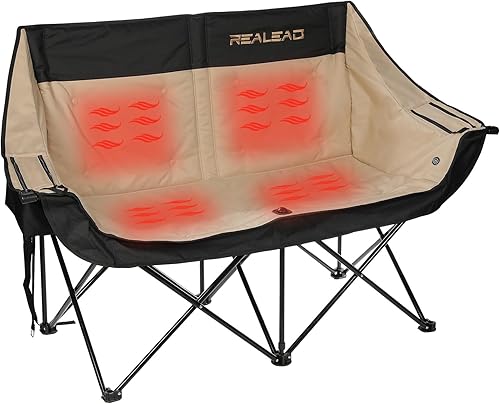 REALEAD Silla de camping doble climatizada  Sillas de camping con calefacción para adultos con 3 niveles de calor y 4 zonas de calefacción, sillas