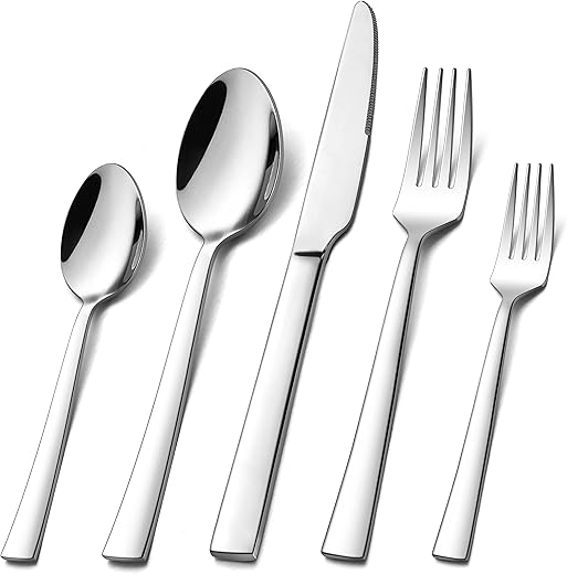 Homikit Besteck Set, Edelstahl poliert 30 teilig Besteckset für 6 Personen, Essbesteck Set mit Messer Gabel Löffel für Familie Party Restaurant, glatter Rand, spülmaschinengeeignet