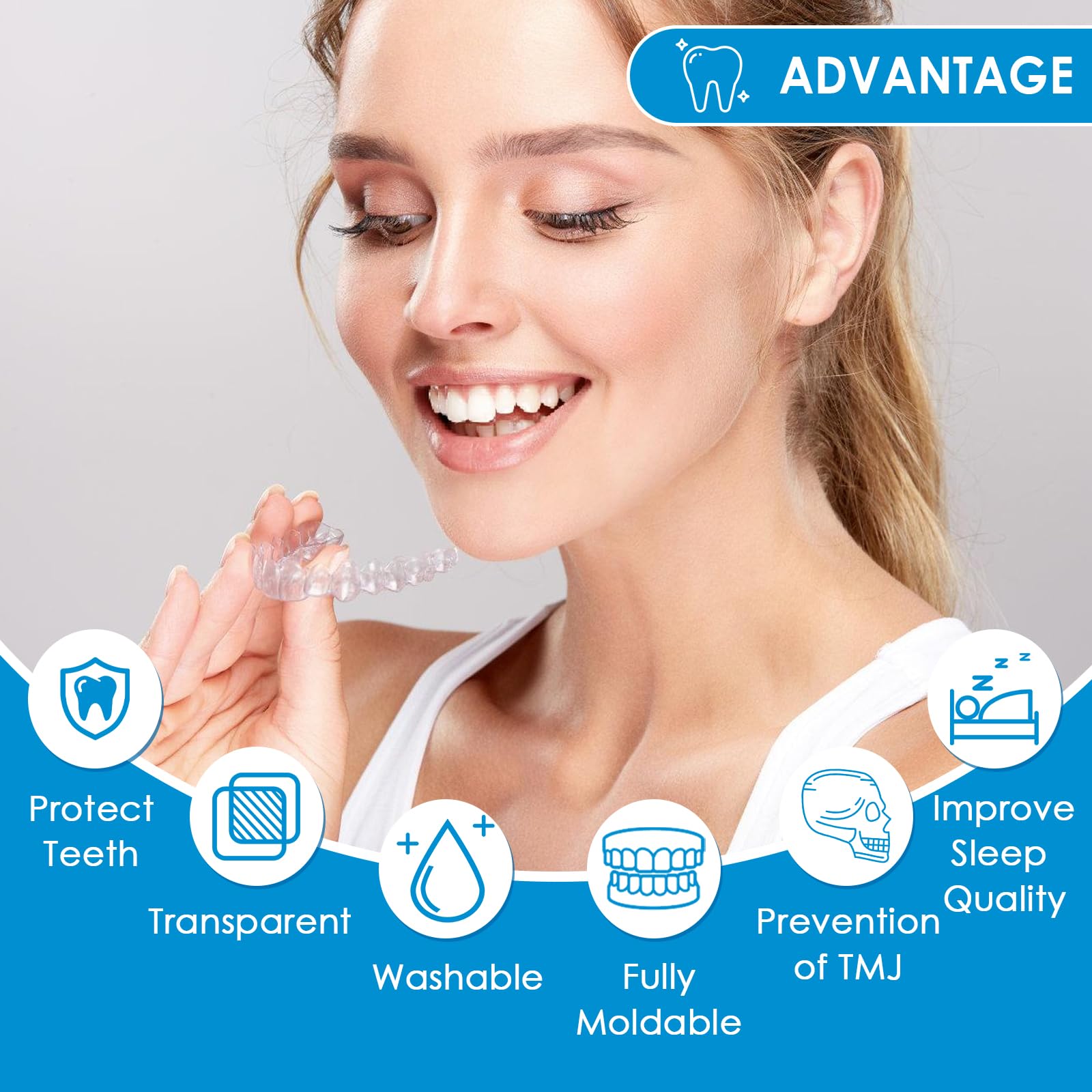 Férula Descarga Bruxismo Moldeable 4 Piezas, 2 Tamaños, Kit Protección Dental con Caja Higiene, Protector Bucal Dormir