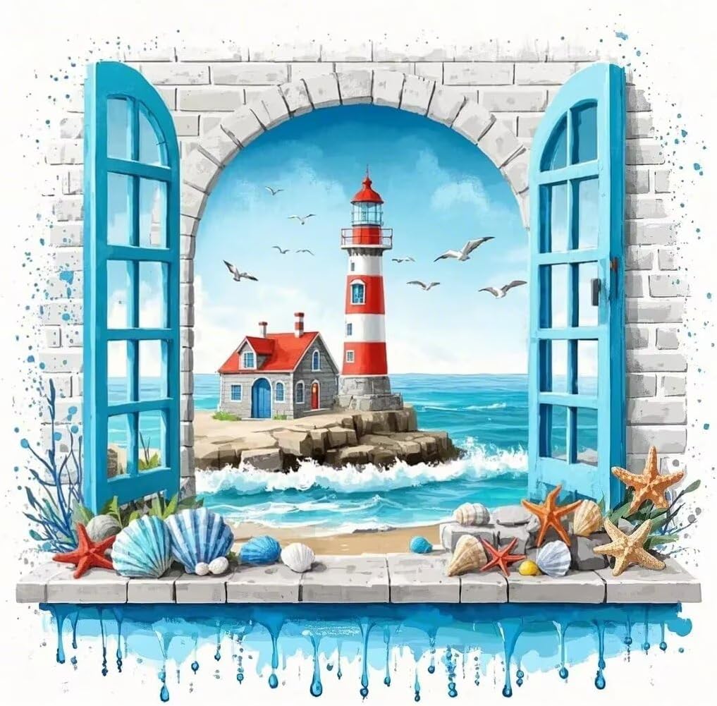 Lighthouse Diamond Art Painting Kits for Adults, Beach Lighthouse Full Drill Diamond Dots Paintings for Beginners,Round 5D Paint with Diamonds Pictures Gem Art Painting Kits DIY Crafts Kits 20x24 in