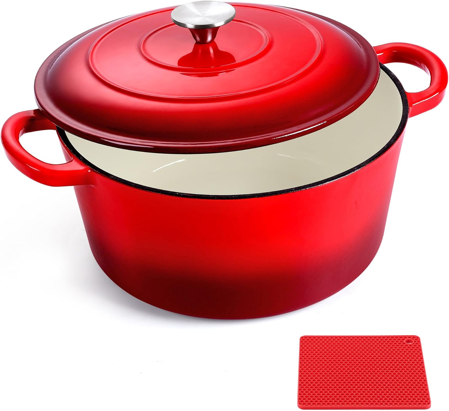 LIANYU Enameled Cast Iron Dutch Oven with Lid and Silicone Trivet Mat, 6 QT Nonstick Dutch Oven Cooking Pot for Sourdough Bread Baking, Round Dutch Oven for Roasting, Stewing, Braising, Dual Handle &