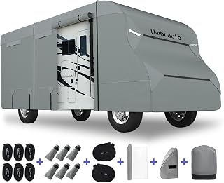 RV Cover Class C 2023 Upgraded 7 Layers Anti-UV Top Panel Motorhome Cover Windproof Camper Cover for 29' to 32' Motorhome with 2Pcs Extra Straps, Adhesive Repair Patches, 6 Gutter Covers