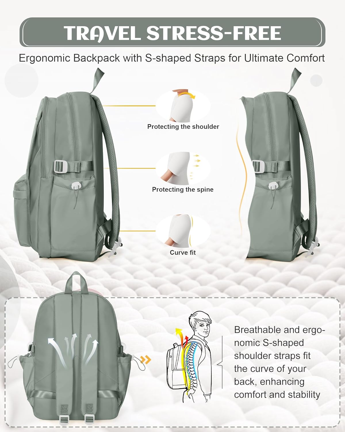 School Backpack for Teen Girls Lightweight College Backpack Women Travel Backpacks Waterproof High School Bookbag for Men Classic Casual Daypacks(Green) - Image 6