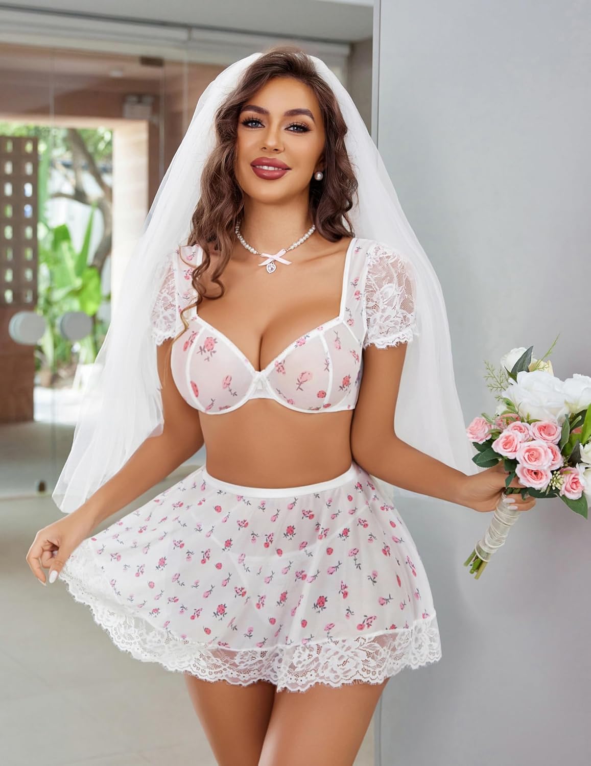 Avidlove Lingerie Sets for Women Sexy Mesh Top Lingerie Skirts 3 Piece Lace Babydoll Dress S-XXL - Image 2