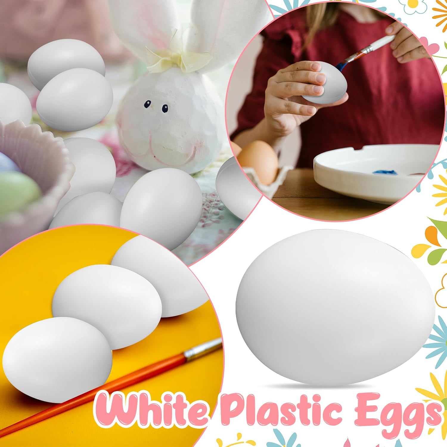White Plastic Eggs - 60 Pcs Paintable Easter Eggs - 2.36 inch Craft Easter Eggs for Painting Easter Decorations Basket Stuffers Hen Lays Eggs Pretend Play Easter Party Home Decoration