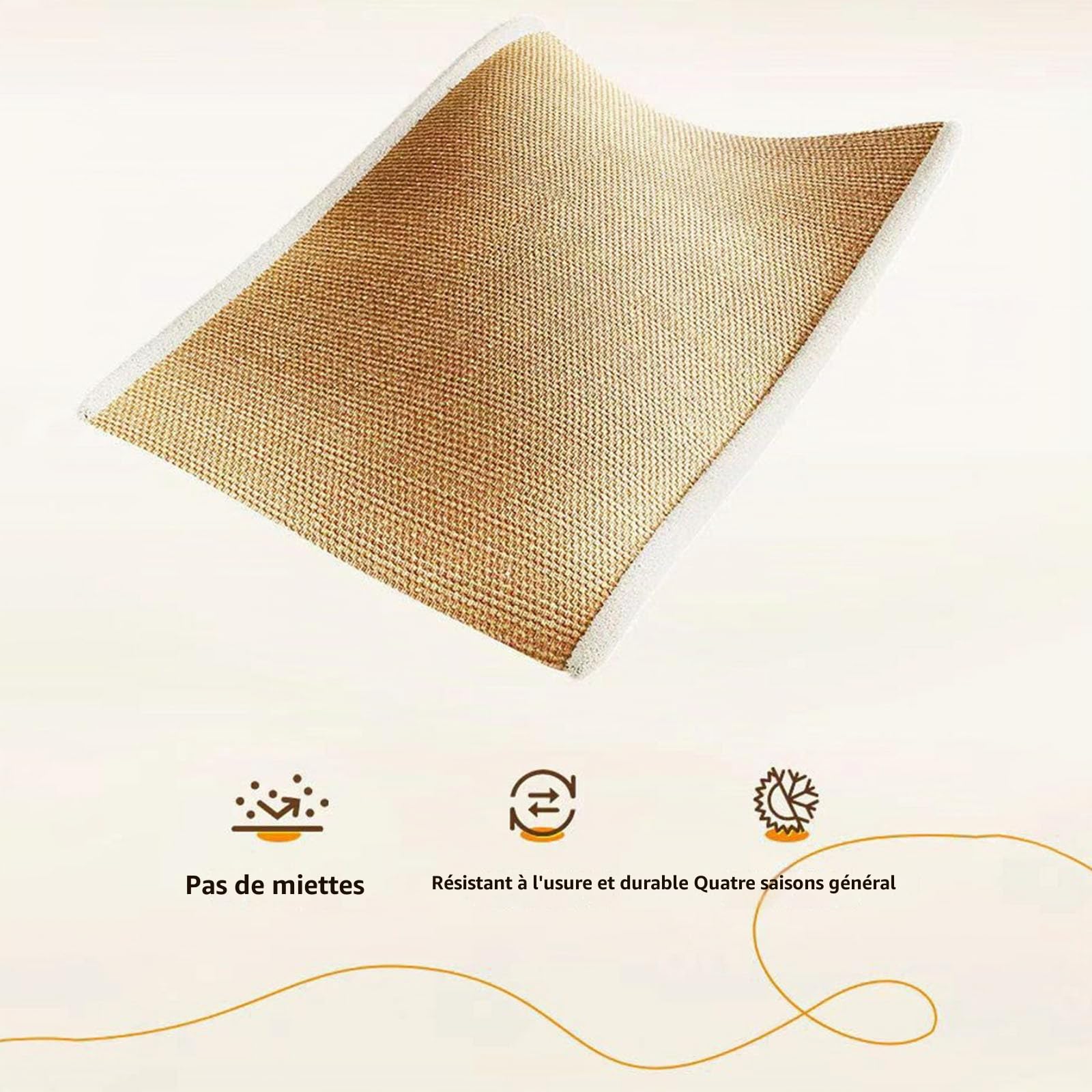Lit 2-en-1 en sisal pour chat avec griffoir pour chats de grande taille - Hamac avec coussin en sisal, meuble en bois pour chat pour griffer et se reposer (Khaki 1 pièce)