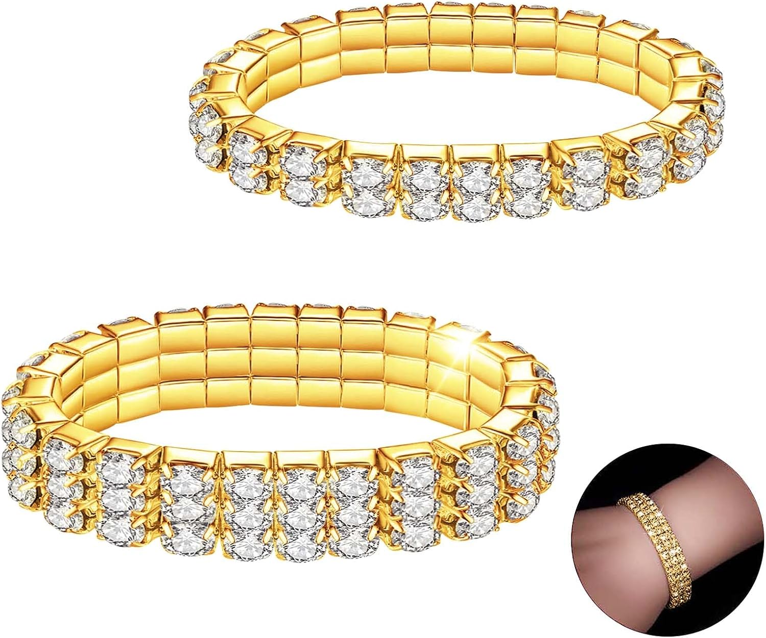 ARHZ 2 Pièces Bracelets De Cheville Pour Femme En Diamant Scintillant, Charme D'argent De Cristal Élastique, Mariée