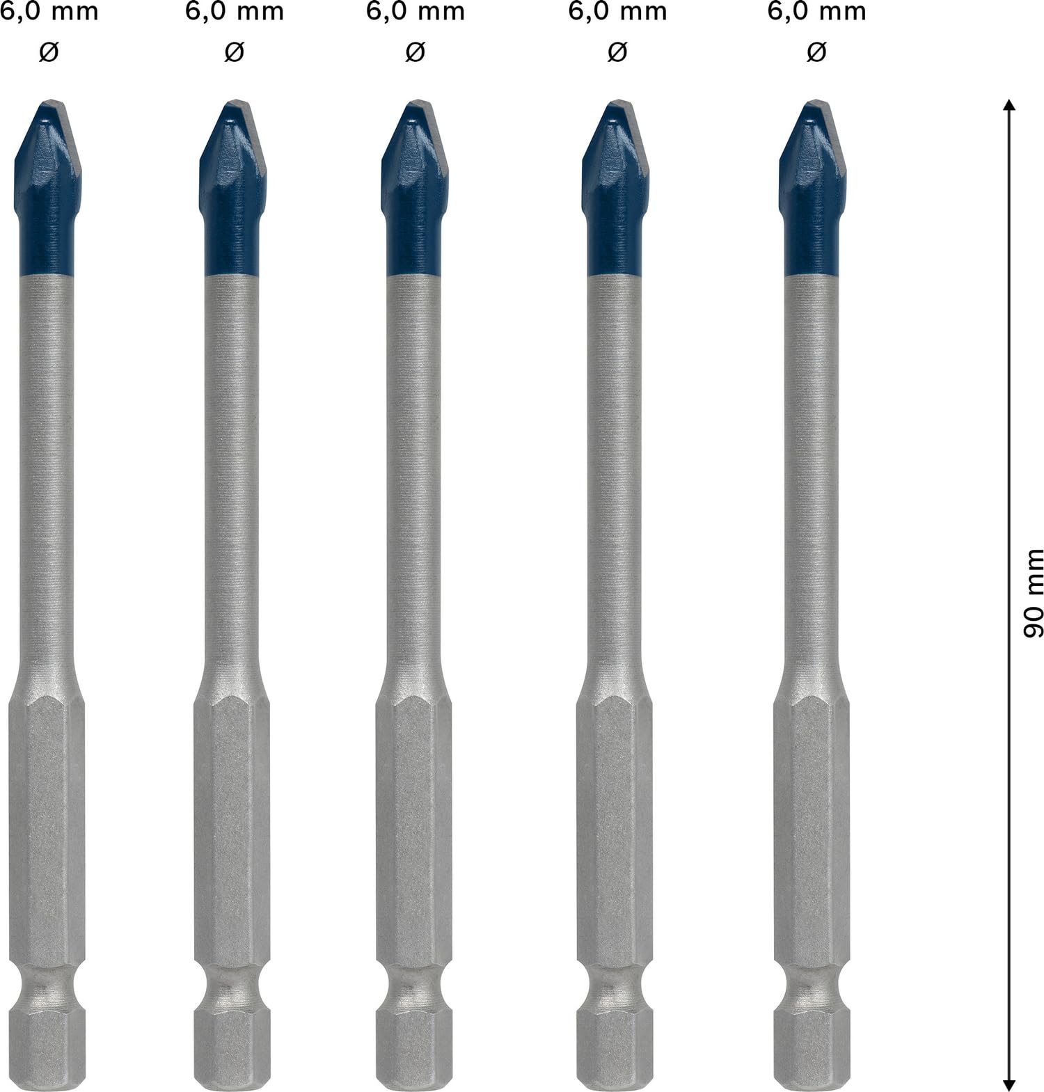 Bosch 5x Zestawy wierteł EXPERT HEX-9 Hard Ceramic (do Twarde płytki ceramiczne, Miękkie płytki ceramiczne, Ø 6,0, 6,0, 6,0, 6,0, 6,0 mm, Professional Akcesoria Wiertarki)