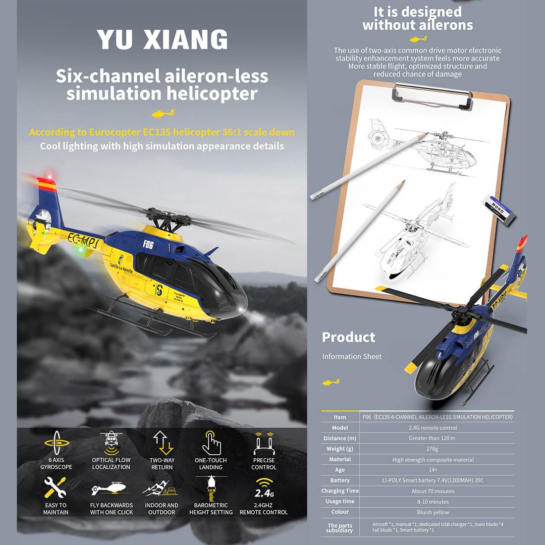 Amazon.co.jp: Yu Xiang EC-135 RCヘリコプター 1/36スケール 2.4G 6CH