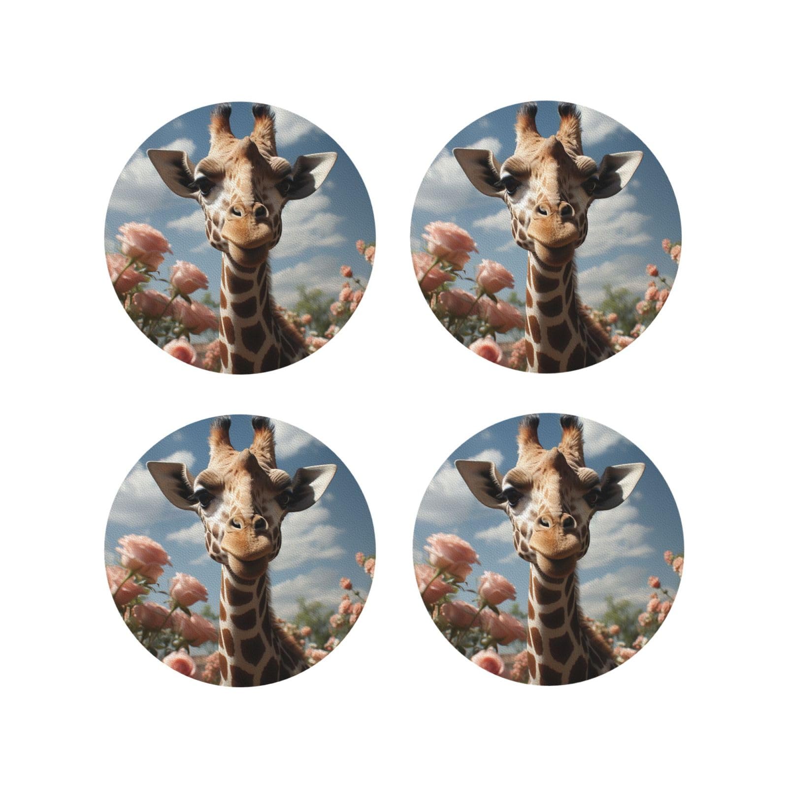 4pcs Drink Coasters for Tabletop Protection, 4" Leather Coasters for Drinks, Beautiful Giraffe Cup Coasters for Coffee Table Decor, Non-Slip Drinking Cup Mat for Hot Or Cold Drink