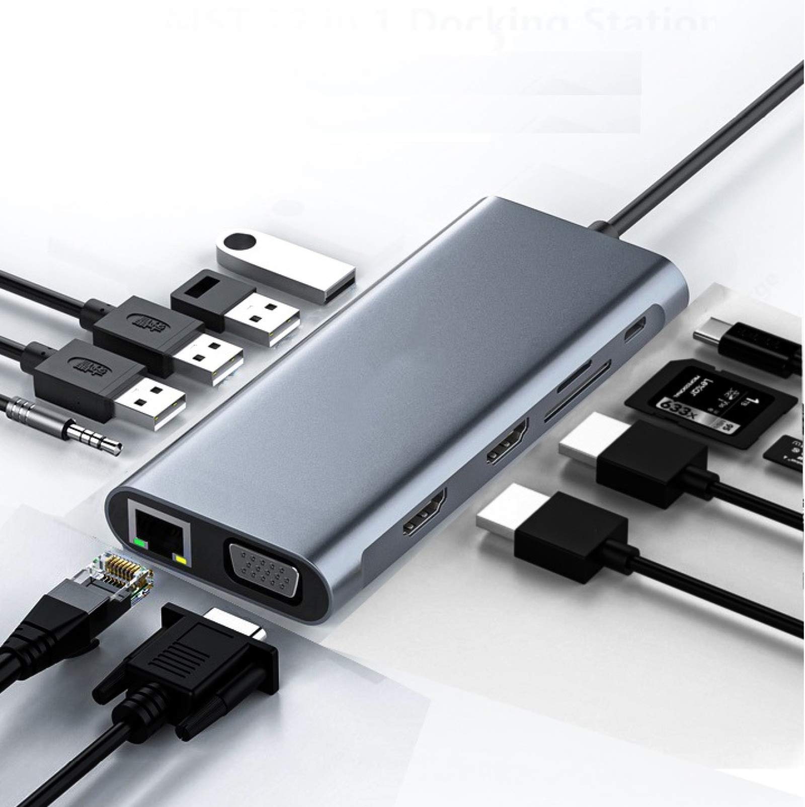 Hub USB typu C kompatybilny z HDMI adapter MST 4K VGA USB C HUB stacja dokująca RJ45 Lan Ethernet SD TF do Macbooka