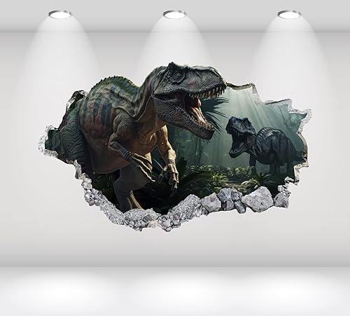 Miniatura 3 de Calcomanías de pared de dinosaurio roto 3D decoración de pared de dinosaurios para niños, decoración de habitación de niños, calcomanías de pared