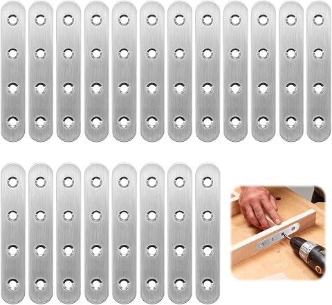 20 Piezas Planos Placas de Fijación de Metal, 97x16x1.75mm Placa Union Soportes, Plano Pletina Acero Inoxidable, Soportes de Esquina Recto Unión, Construcción de Madera Dura y Barandillas de Madera