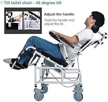 4-In-1 Shower Commode Wheelchairs, Multifunction Tilt-in-Space Chair Shower Mobile Chair, Flip-Up Arm And Foot Rests, Adjustable Height Padded and Headrest, for Handicapped and Elderly
