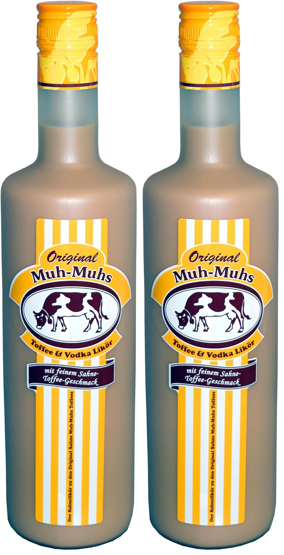 Muh-Muhs Original Toffee & Vodka Likör (17% vol) in der 0,7l Flasche – Cremig Leichter Sahnelikör mit Vodka mit dem unverwechselbaren Original Sahne Toffee Geschmack (1 x 0,7 Liter) (Packung mit 2)