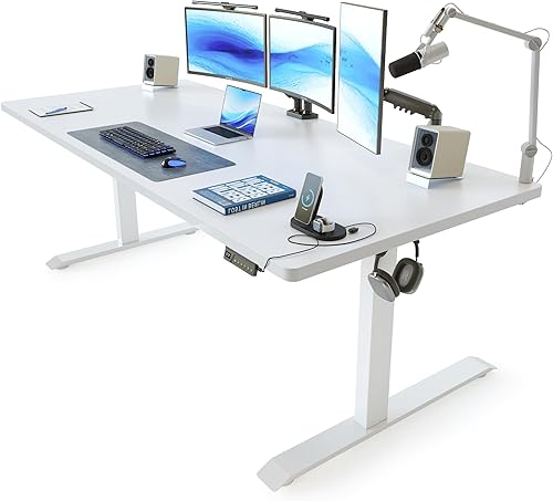 Miniatura 14 de FEZIBO Escritorio de pie, 48 × 24 pulgadas, altura eléctrica ajustable, para sentarse y ponerse de pie, escritorio de oficina para computadora con