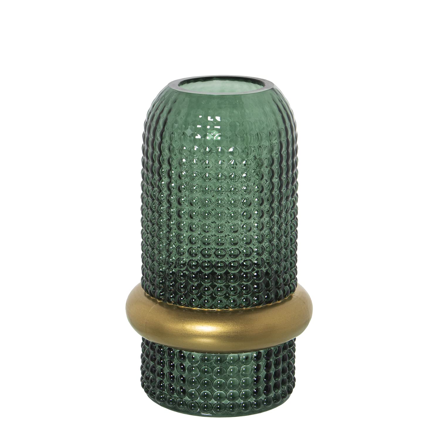 Vase en verre vert et bague dorée pour une déco poétique