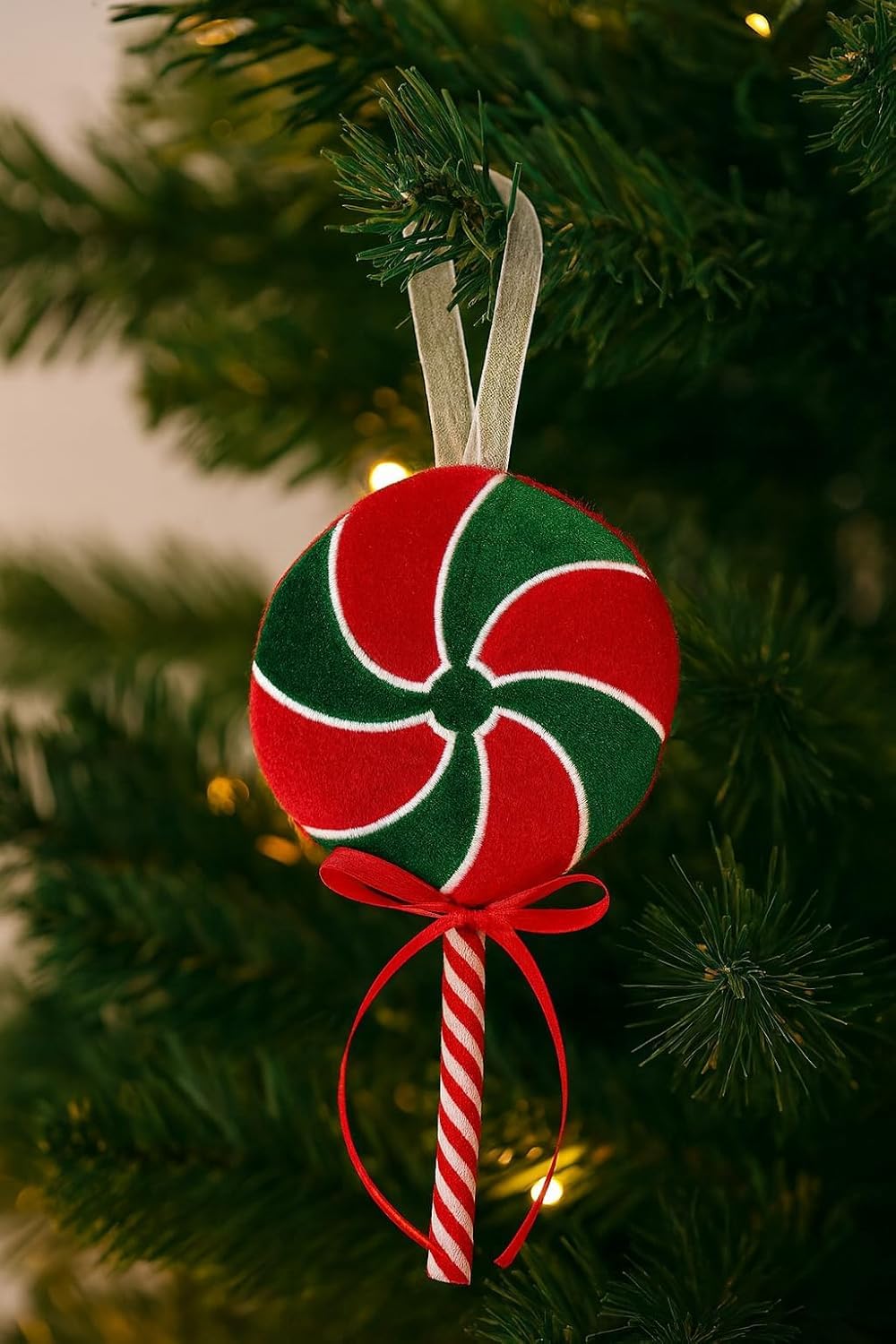 Marco Paul Interiors Swirl Candy Cane Lollipop Marco Paul Large Candy Cane Christmas Decorations – 17Cm Plush Hanging Lollipop Baubles Red & Green Xmas Pendant – Red Christmas Tree Decorations For Festive Home Decor, Xmas Decor & Stocking Filler