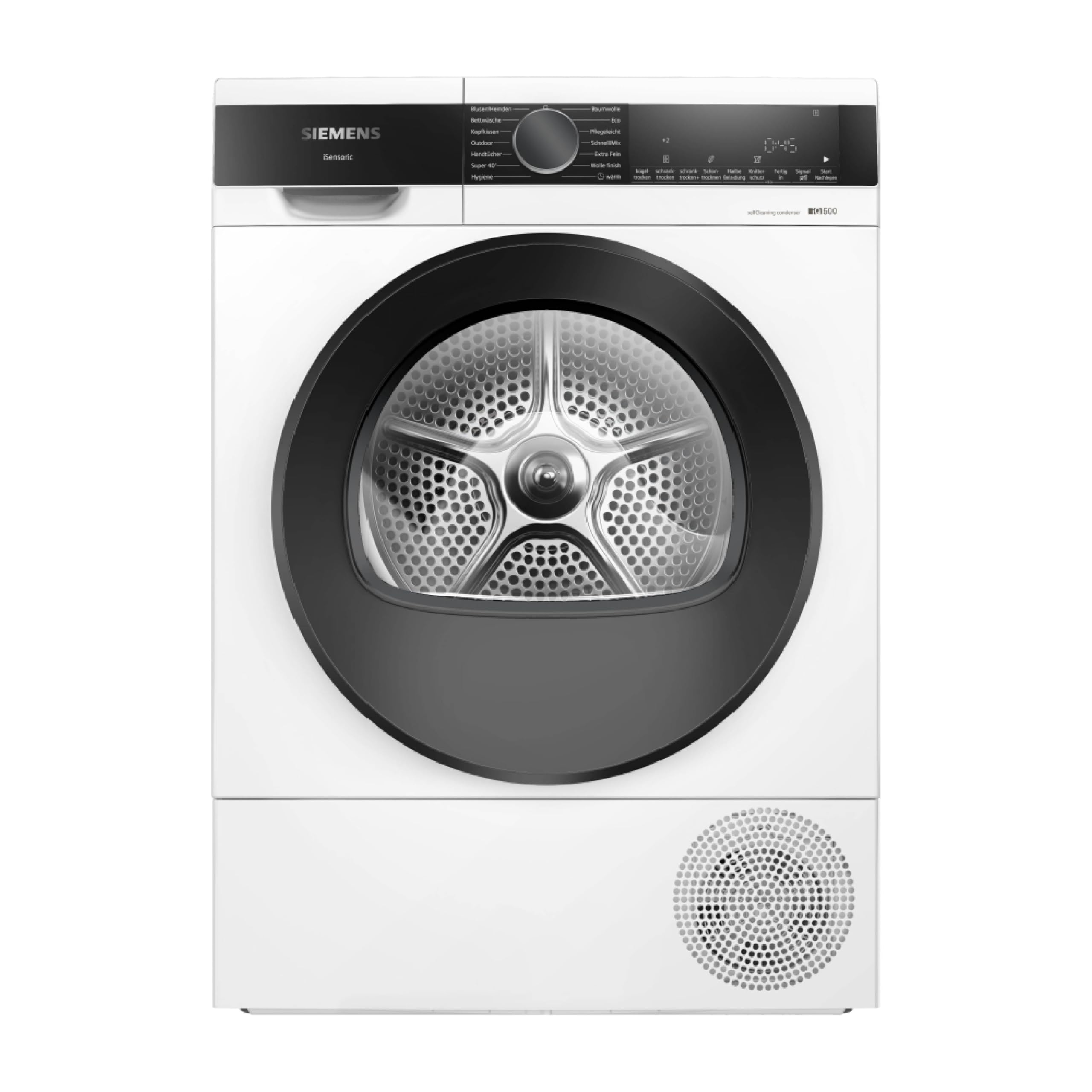 SIEMENS Wärmepumpentrockner iQ500 WQ45G2D00, Selbstreinigender Kondensator, Halbe Beladung, Reversierende Trommel