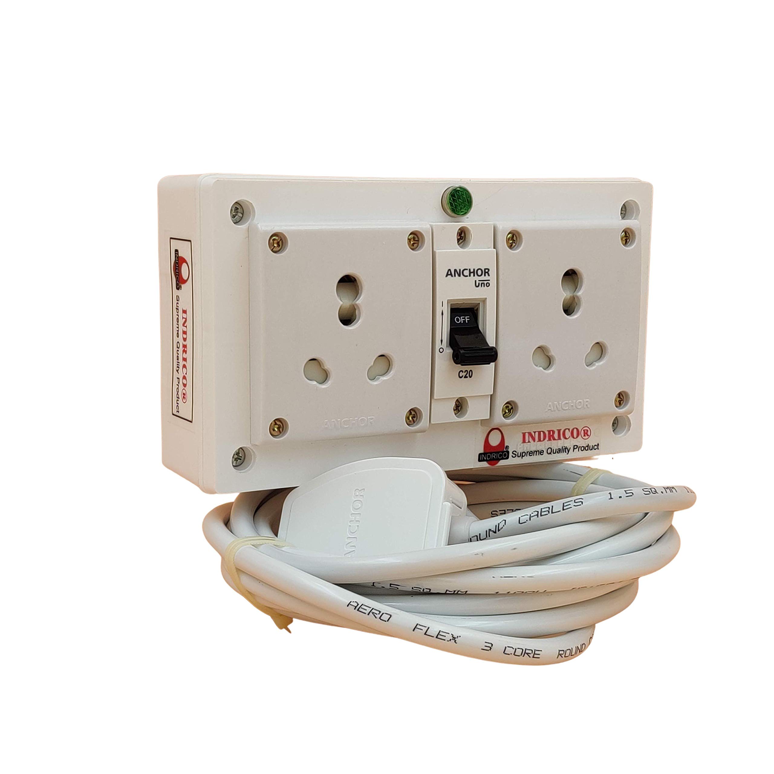 INDRICO 16A Electric Multi Outlet Extension Board Box with MCB for Heavy Duty PVC White Pack of 1 (1.5 MM 2000 Watts, 2 Meter Cable) 4