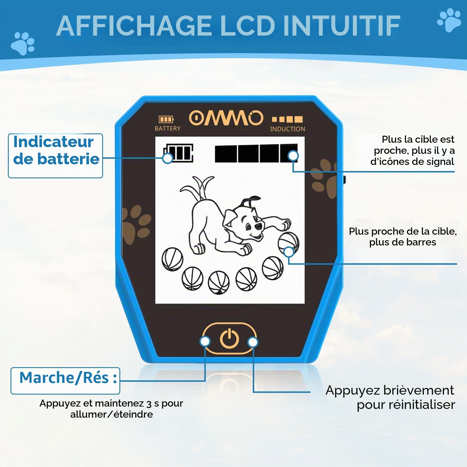 【Type-C】 OMMO Détecteur de Métaux Enfants, 72-100cm Réglable Détecteur de Métaux Rechargeable avec Écran LCD, Haute Sensibilité, IP67 Étanche pour Exploration en Plein Air, Recherche de Métaux (Bleu)
